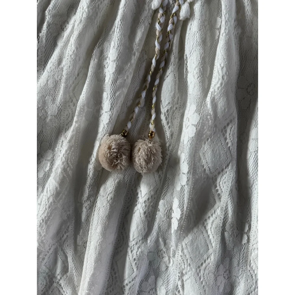 Boho Lace Hi Low Maxi Dress Ivory Cottagecore Romantic Festival EUC No Tags - Picture 9 of 11